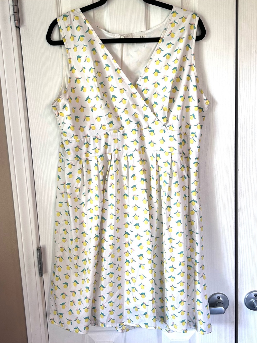 Maison Jules Lemon Print Fit & Flare Dress XL Sleeveless White Citrus